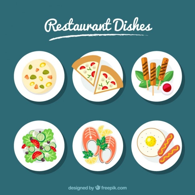Set of six dishes restaurant