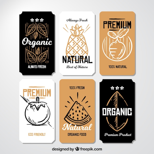 Set of six organic food labels