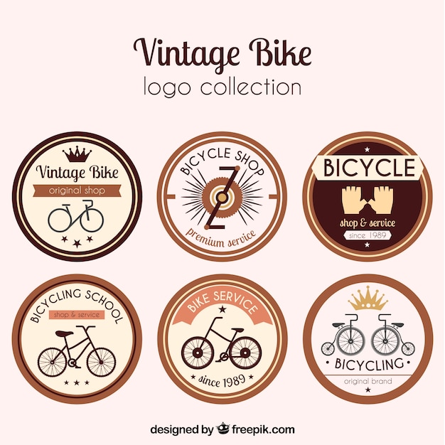 Set of six retro round bicycle stickers