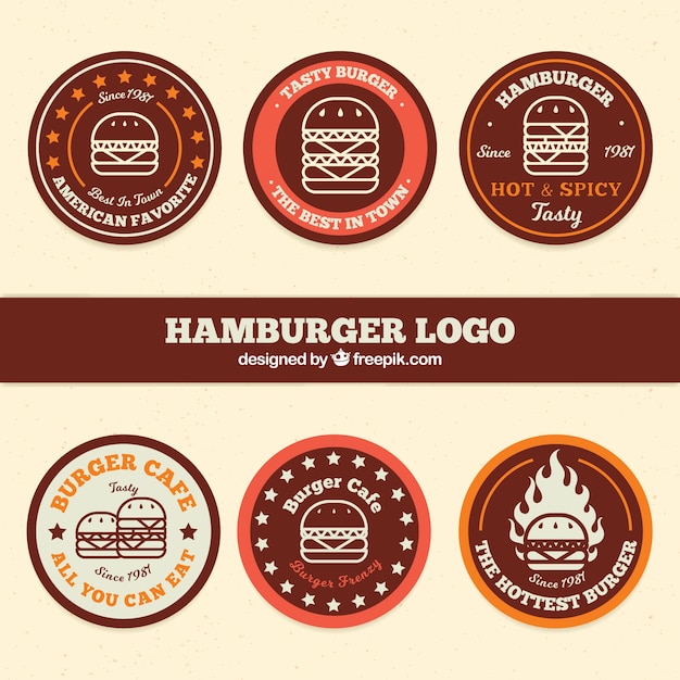 Set of six round burger logos in flat design Vector | Free Download