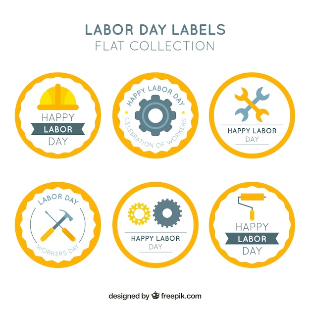 Set of six round labor day stickers