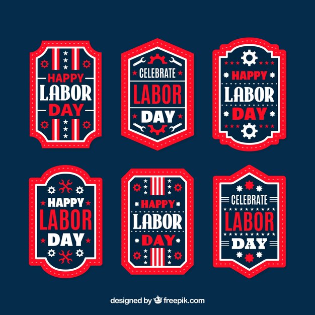 Set of six vintage decorative labor day
stickers