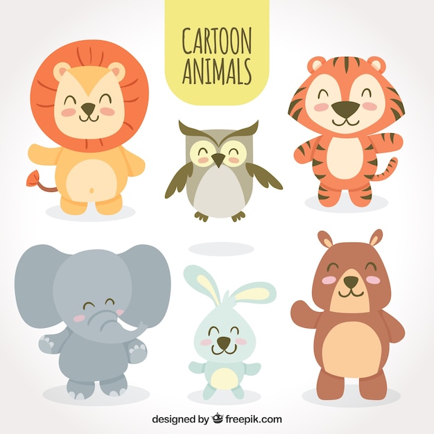 Set of smiley cartoon animals