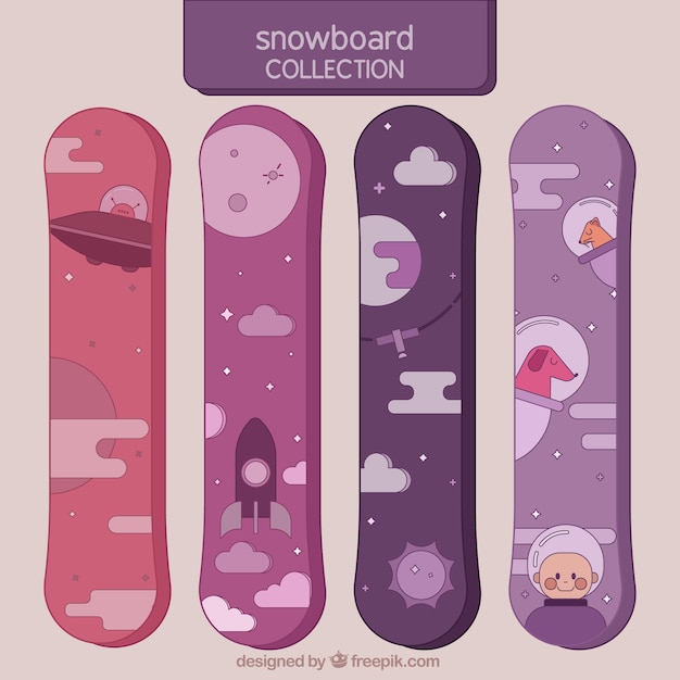 Set of snowboards with spatial elements