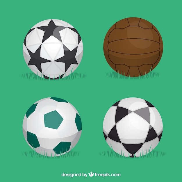 Set of soccer balls in flat style