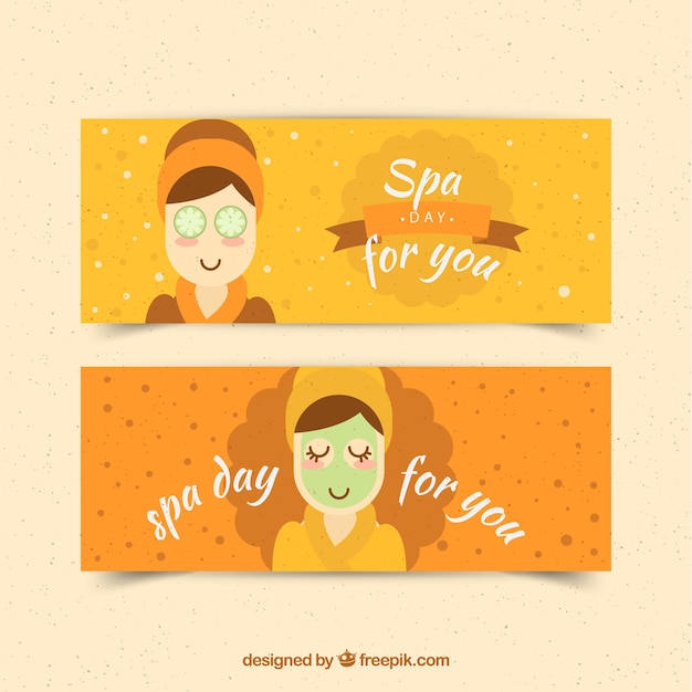 Set of spa center banners with woman\
relaxed
