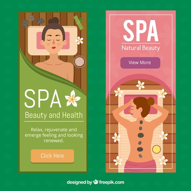 Set of spa center banners with woman
relaxed