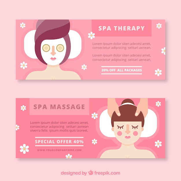 Set of spa center banners with woman
relaxed