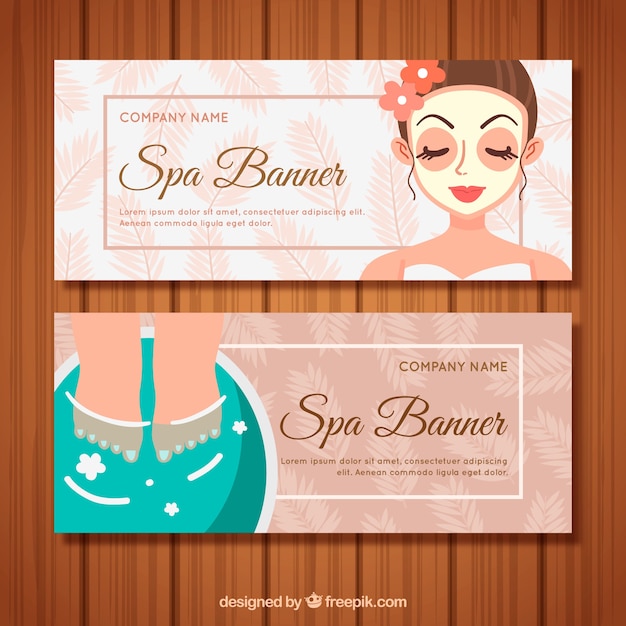Set of spa center banners with woman\
relaxed