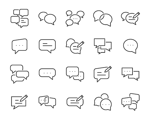 トーク チャットなどの吹き出しアイコンのセット プレミアムベクター