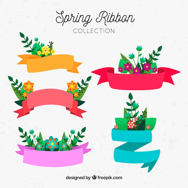 Set of spring ribbons with flowers and
different colors