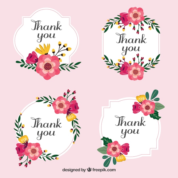 Set of stickers with thank-you flowers in vintage style Vector | Free ...