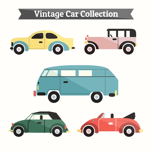 Set of stylish retro cars in flat design