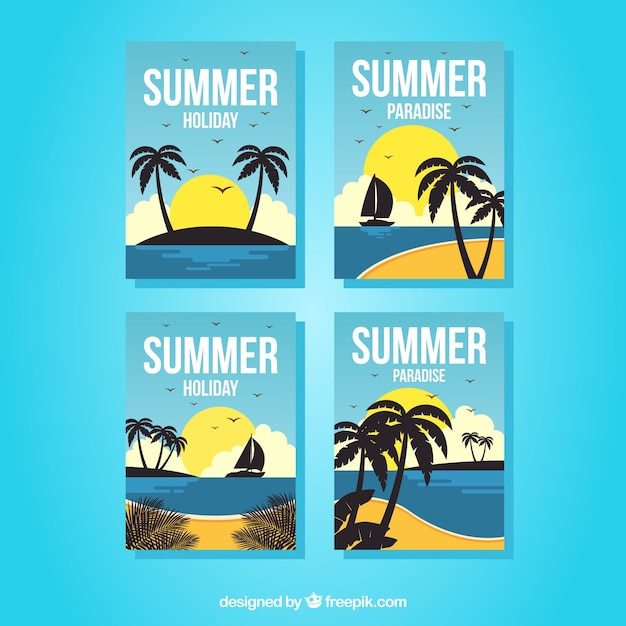 Set of summer cards with beach view