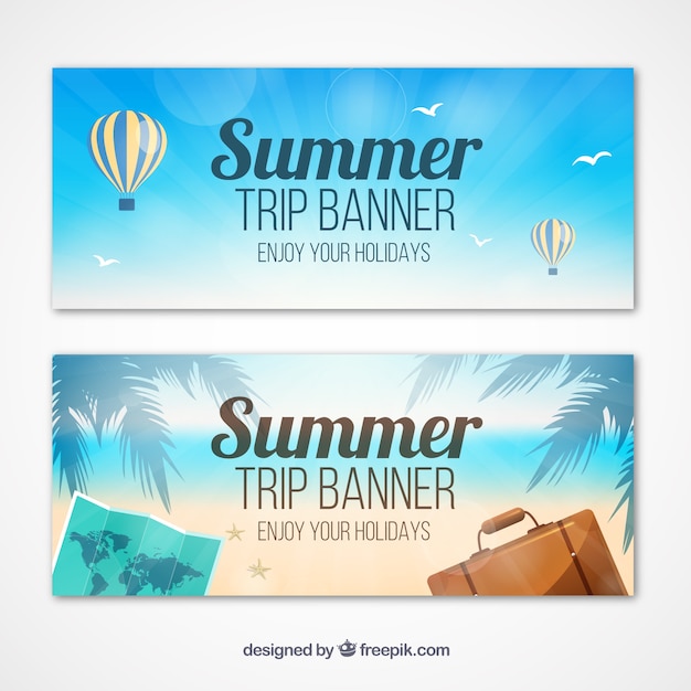 Set of summer trip banners with elements