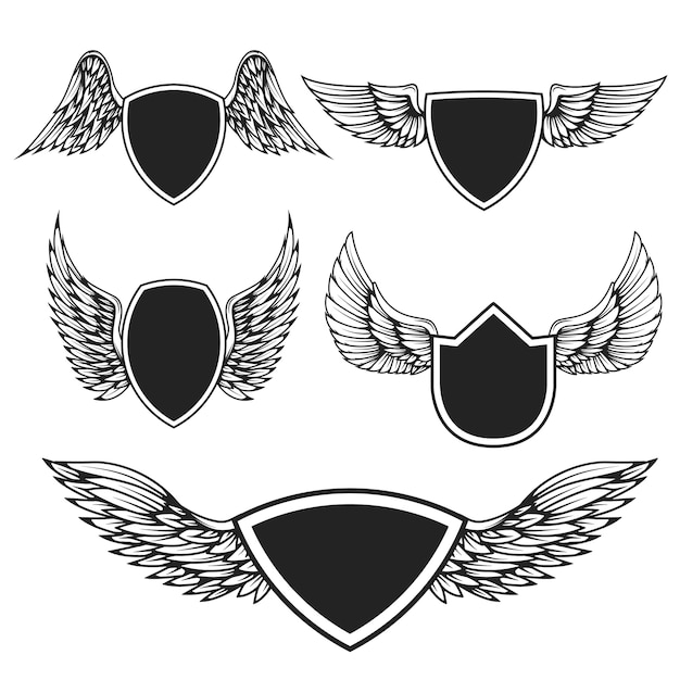 翼を持つ空のエンブレムのセット ロゴ ラベル バッジ 記号の要素 図 プレミアムベクター