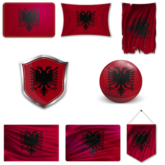 アルバニアの国旗のセット プレミアムベクター