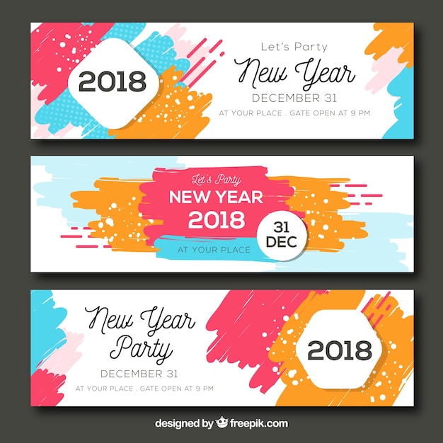 Set of three abstract colourful new year party banners Free Vector Set of three abstract colourful new year party banners Free Vector
