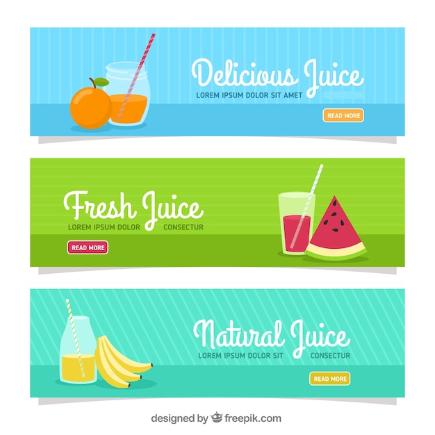 Set of three banners with fruit juices