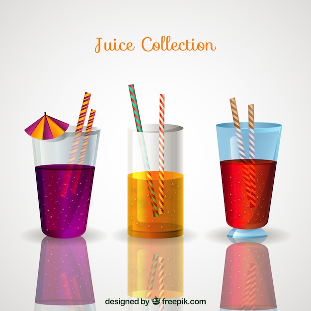 Set of three realistic fruit juices