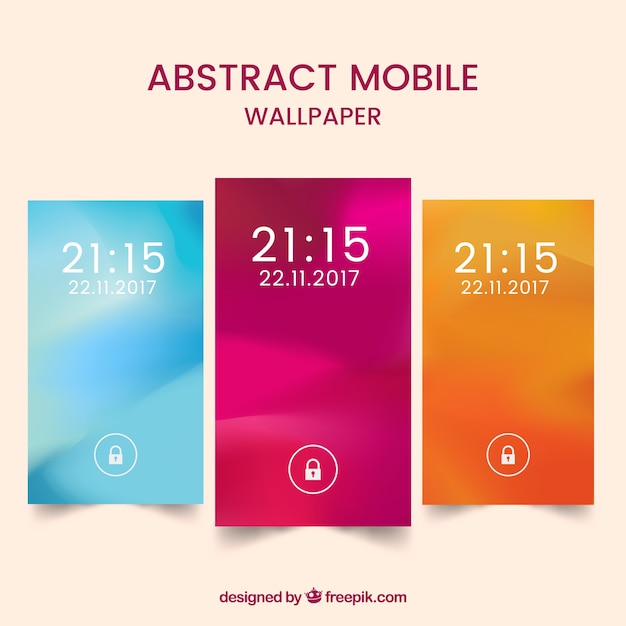 Set of three wallpapers of defocused colored mobiles