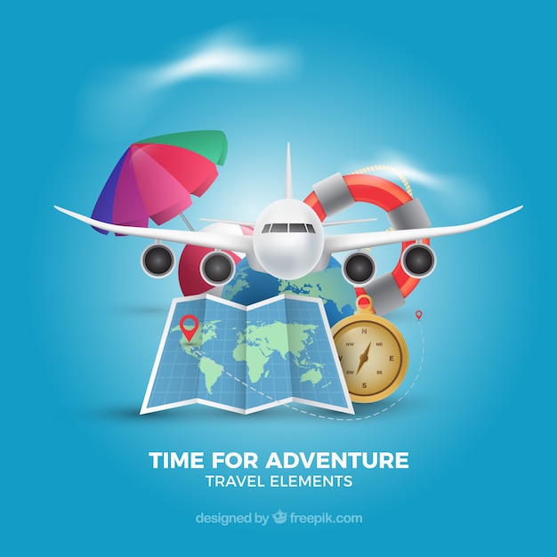 Set of travel elements in realistic style Free Vector Set of travel elements in realistic style Free Vector