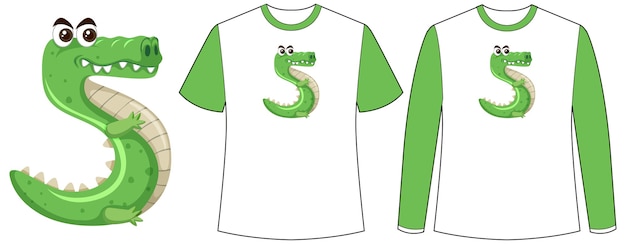 Tシャツの5番目の形の画面にワニの2種類のシャツのセット 無料のベクター
