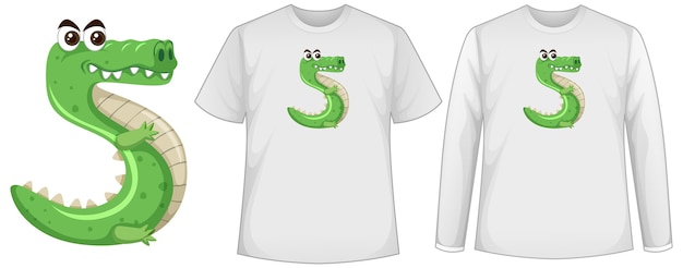 Tシャツの5番目の形の画面にワニの2種類のシャツのセット 無料のベクター