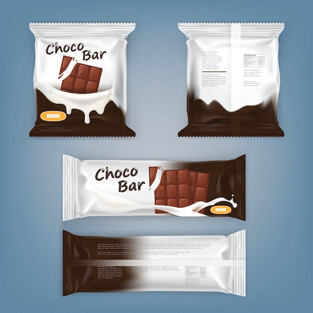 Set of vector illustrations of packing for chocolate bars Free Vector Set of vector illustrations of packing for chocolate bars Free Vector