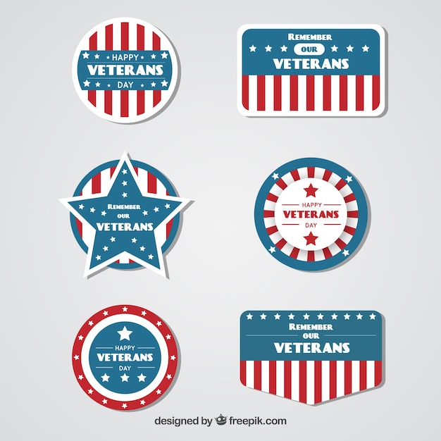 Set of veterans day decorative badges