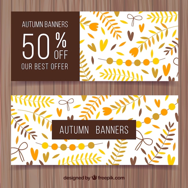 Set of vintage autumn banners with leaves and discounts