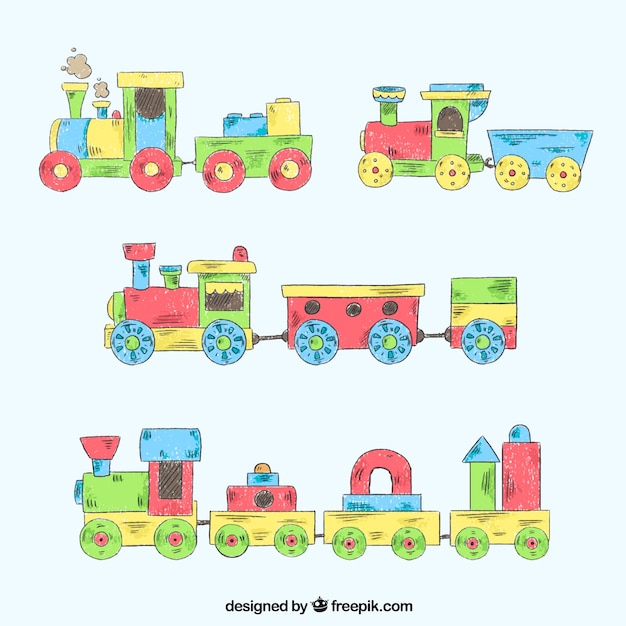 Set of vintage toy trains