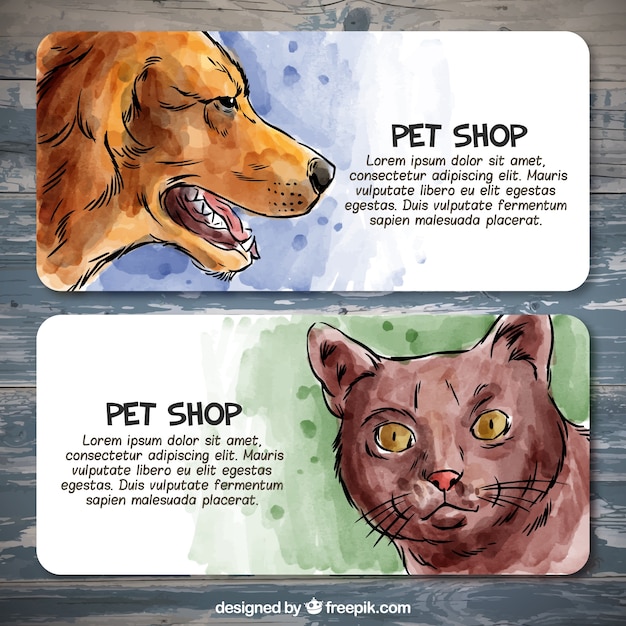 Set of watercolor banners for a pet shop