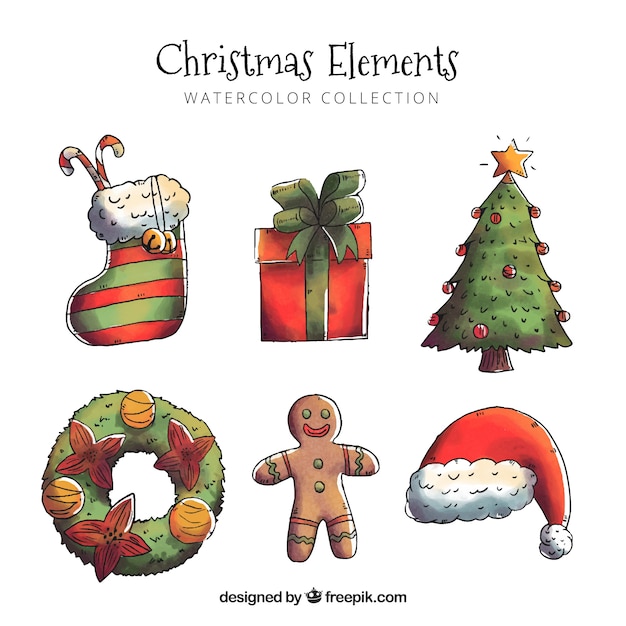 Download Download Vector Watercolor Christmas Elements Pattern Vectorpicker SVG Cut Files