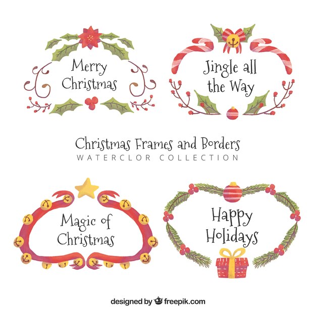 Set of watercolor elegant christmas frames