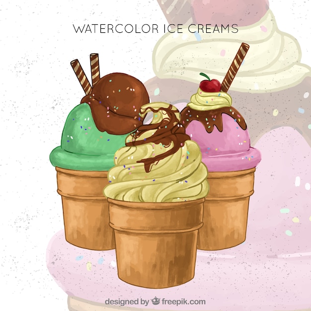 Set of watercolor summer desserts