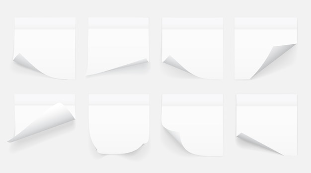 透明な背景に分離されたメモ用紙の白いシートのセット ポストイット プレミアムベクター