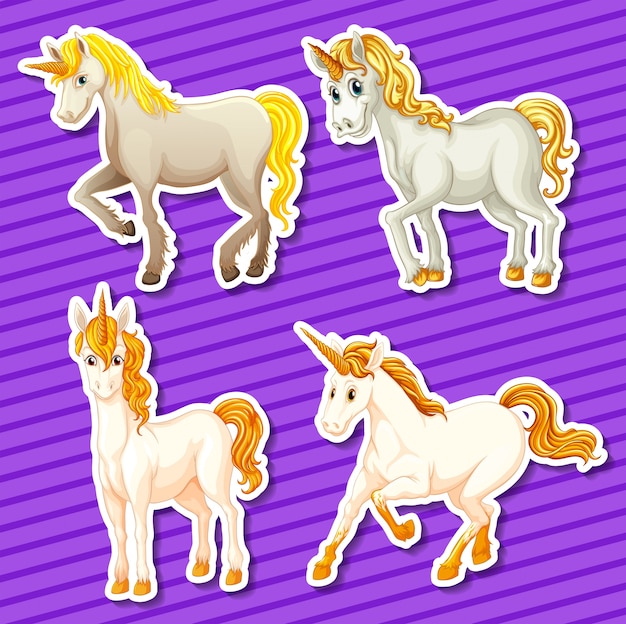 Set of white unicorn in different\
positions
