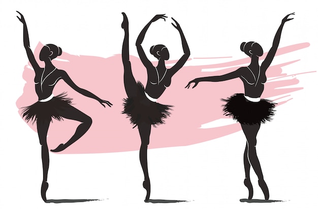 女性バレリーナ バレエのロゴのアイコンのセット プレミアムベクター