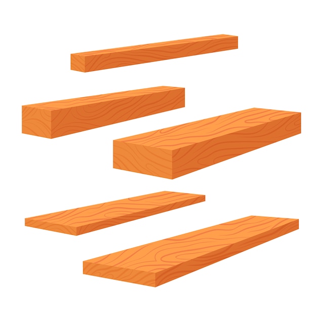 木製の板 棒と木材の梁 木の丸太の山のスタックのセット 建設フラットイラストの板 プレミアムベクター