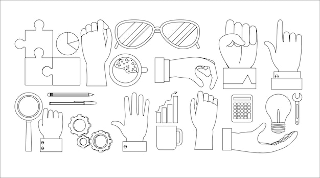 Set of office elements collection vector illustration graphic design Premium Vector