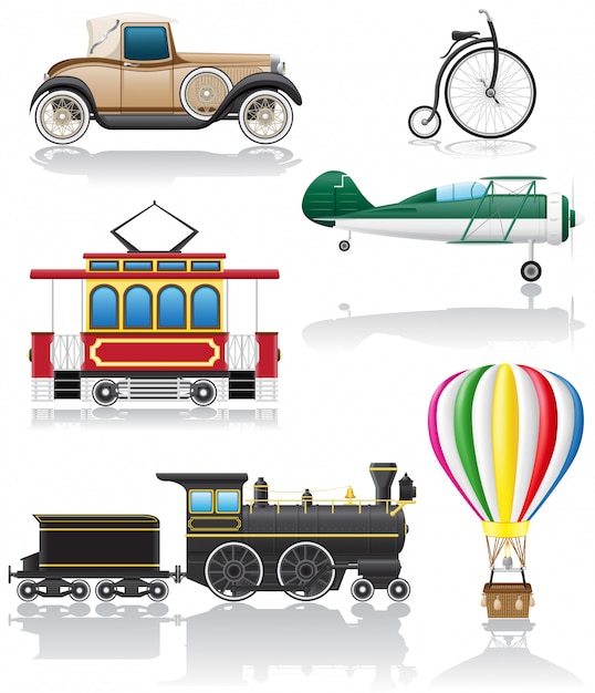 Set of old retro transport vector illustration Premium Vector