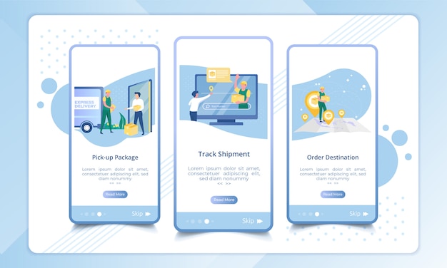 Set of onboarding screen for delivery service process Premium Vector