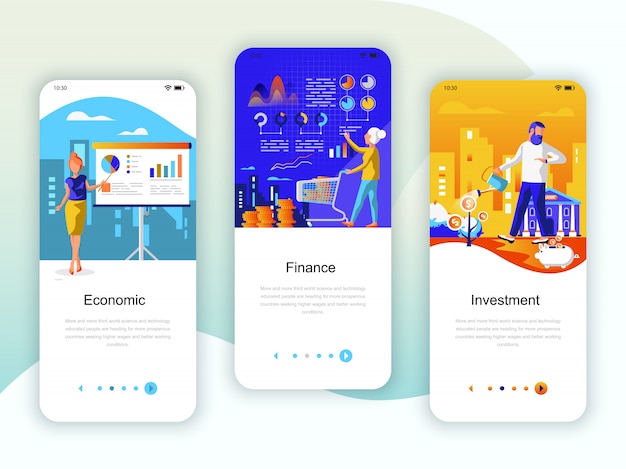 Set of onboarding screens user interface kit Premium Vector