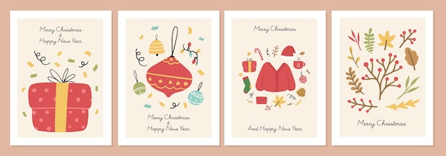 Premium Vector | Set of organic hand drawn christmas cards vector ...