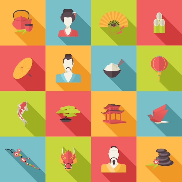 Free Vector | Set of oriental icons