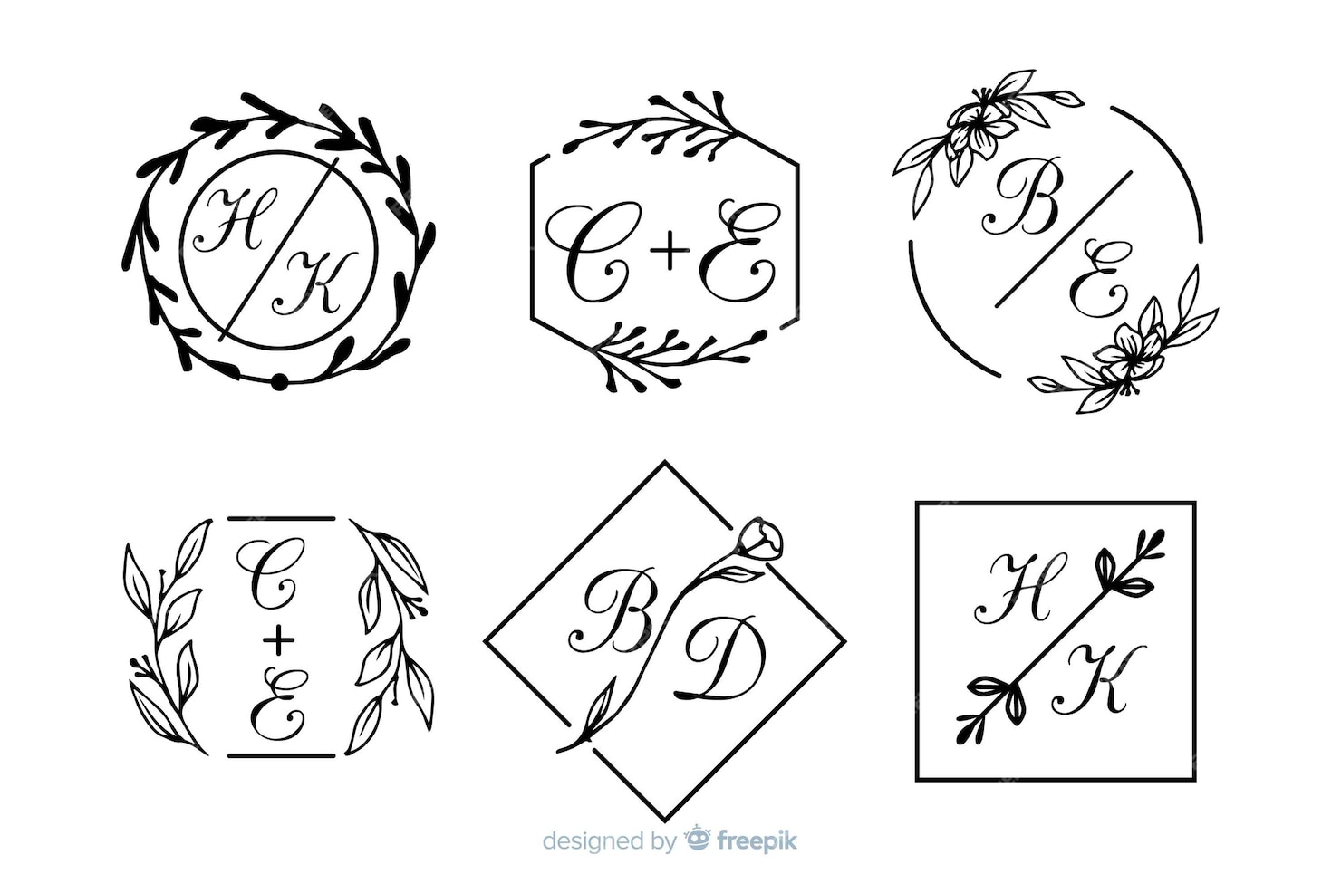 Free Vector | Set of ornamental wedding monogram