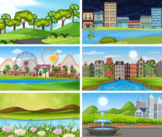 Download Free A Set Of Outdoor Scene Including Water Premium Vector Use our free logo maker to create a logo and build your brand. Put your logo on business cards, promotional products, or your website for brand visibility.