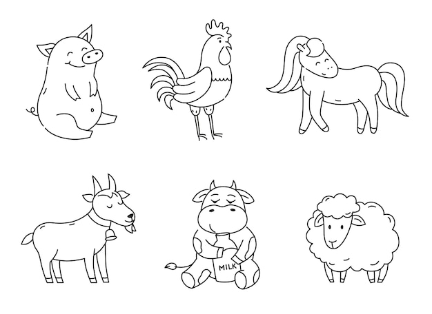 Premium Vector | Set of outline farm animals isolated