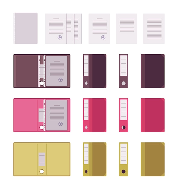 Set of papers, files and folders Premium Vector